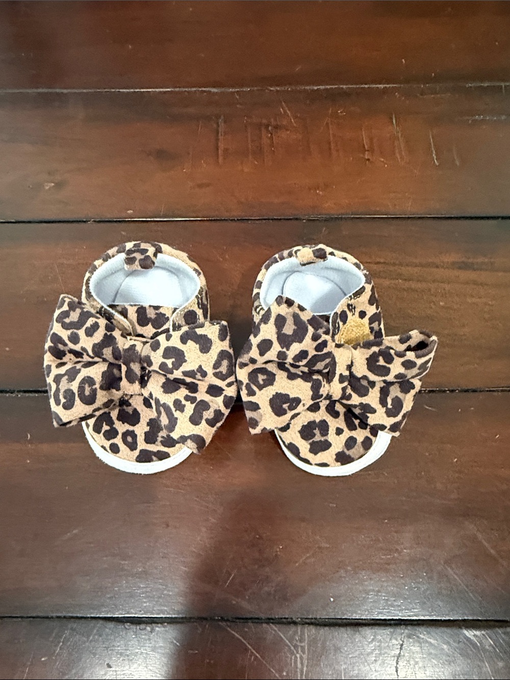 Leopard Print Bow Baby Shoes - Tan and Black